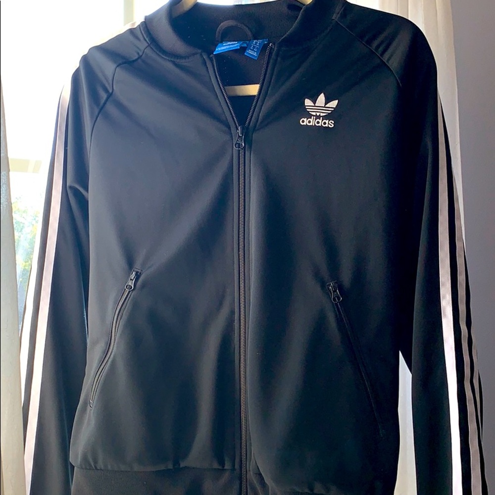 Adidas track zip up black jacket size small